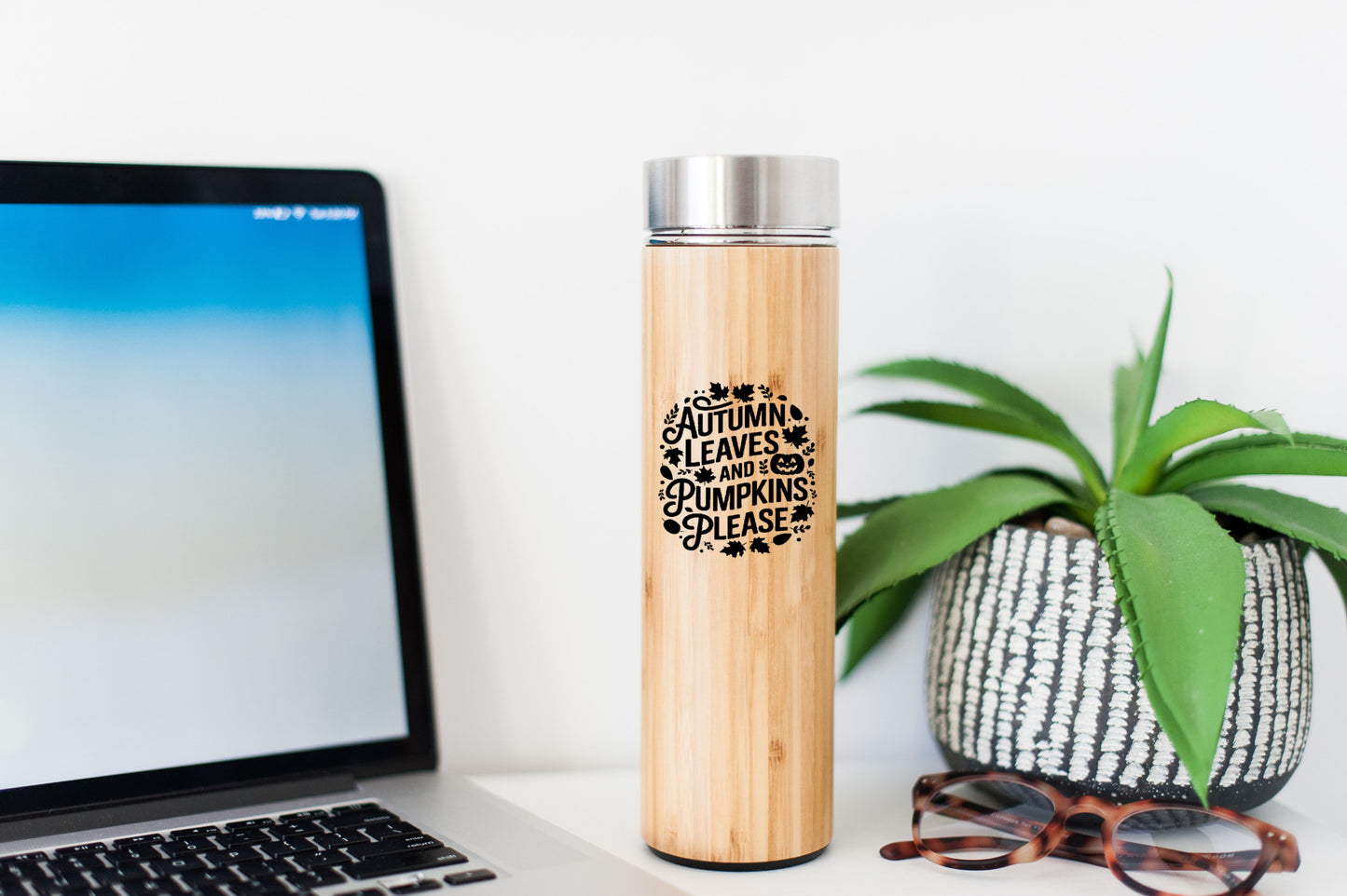 Bamboo Bliss: "Autumn Leaves & Pumpkins Please" - Eco-Friendly Water Bottle