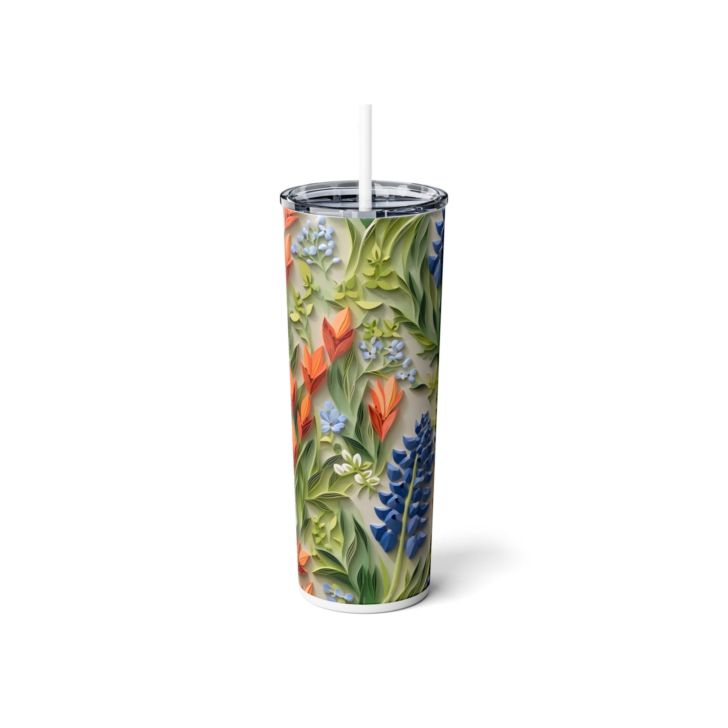 "Texan Beauty: A Field of 3D Embroidered Bluebonnets" - Skinny Tumbler